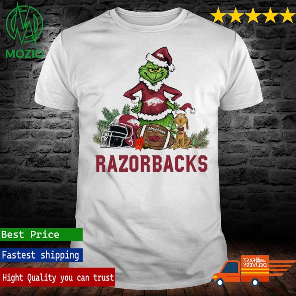 Arkansas Razorbacks Funny Grinch And Dog Christmas Shirt