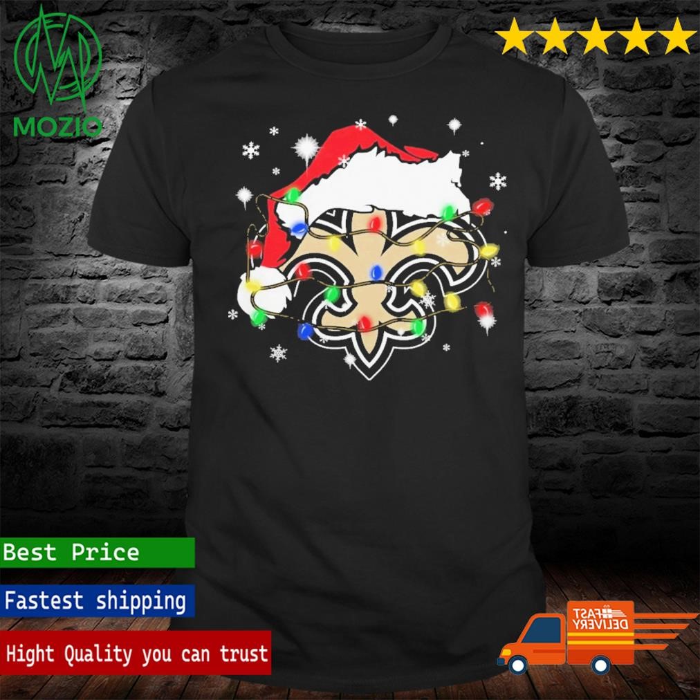 Christmas Light Santa Hat New Orleans Saints Logo Shirt
