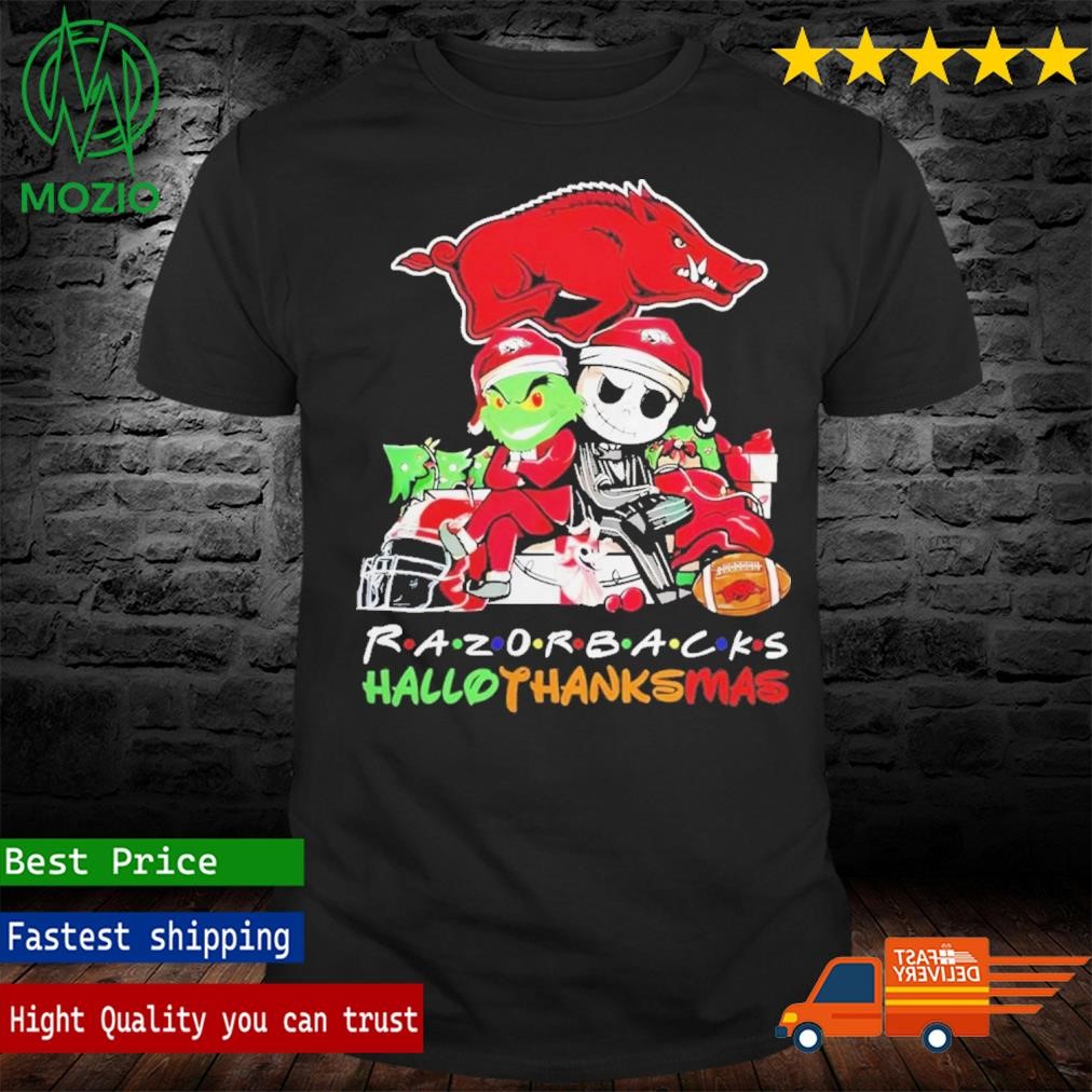 Grinch And Jack Skellington friends Razorbacks HalloThanksMas Shirt
