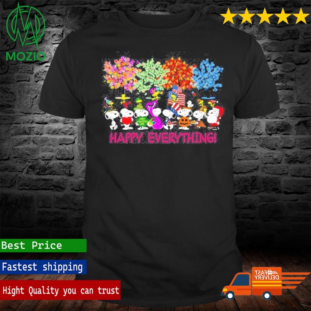 Happy Everything Snoopy And Friends Peanut Tree Colors Merry Christmas Shirt