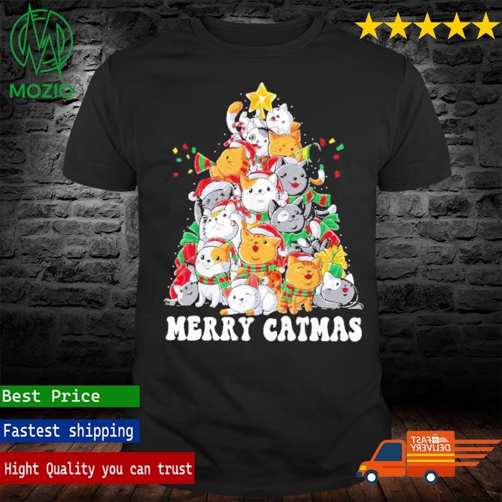 Merry Catmas Christmas Tree Cats Premium Fit Mens Shirt