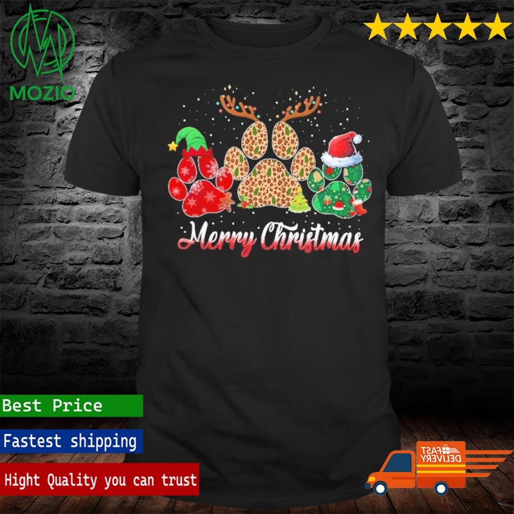 Merry Christmas Leopard Tree Noel Dogshoes Christmas Dog T-Shirt