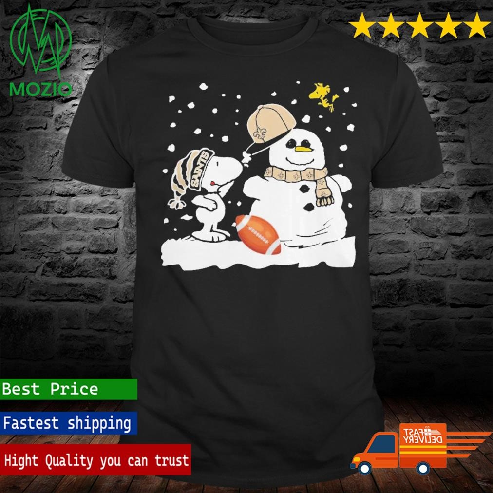 Peanuts Snoopy And Woodstock Snowman New Orleans Saints Christmas Shirt