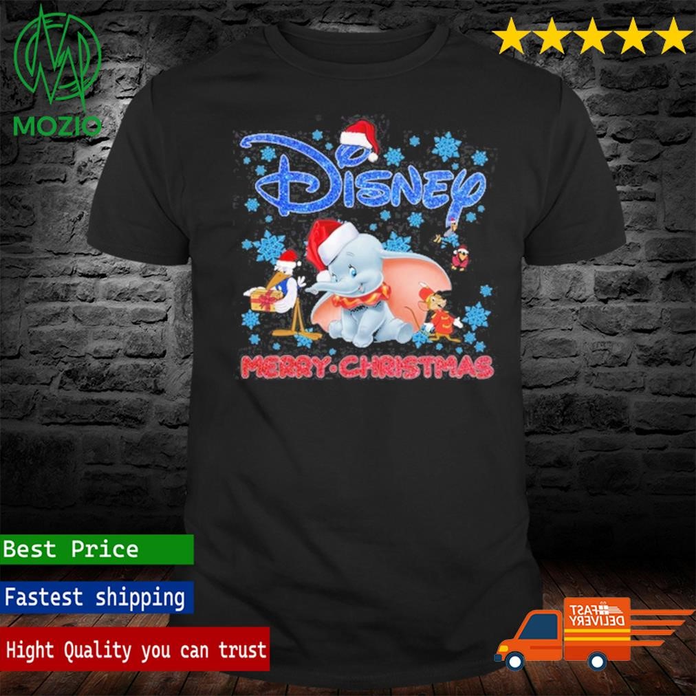 Salón Dumbolin And Mickey's Very Merry Friends Meets Santa Claus Holiday Disney Merry Christmas Snowflakes Shirt