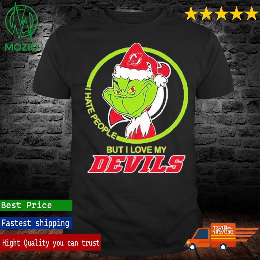 Santa Grinch I Hate People But I Love My New Jersey Devils Christmas Shirt