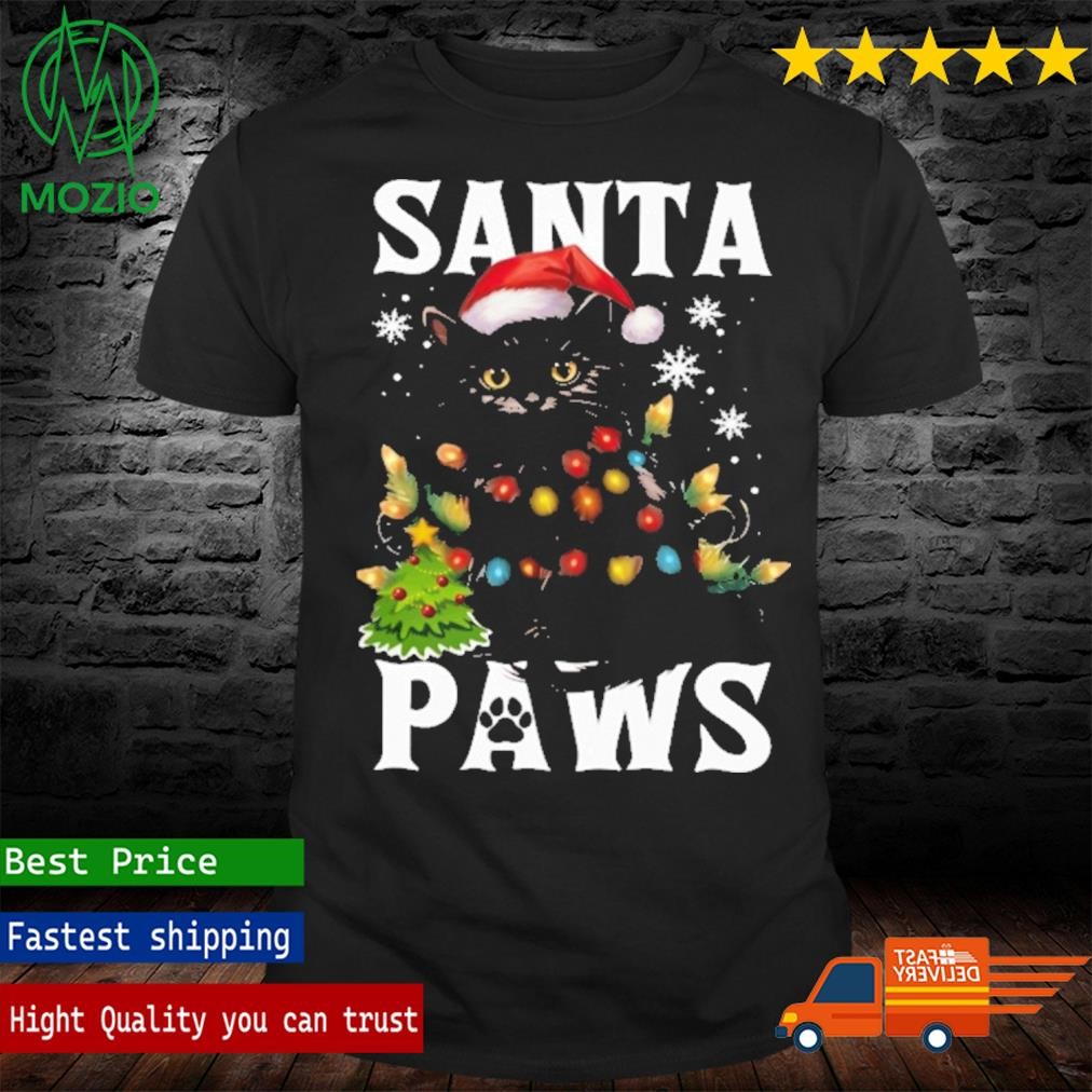 Santa Paws Baby Black Cat Beside Christmas Tree Christmas Cat T-Shirt