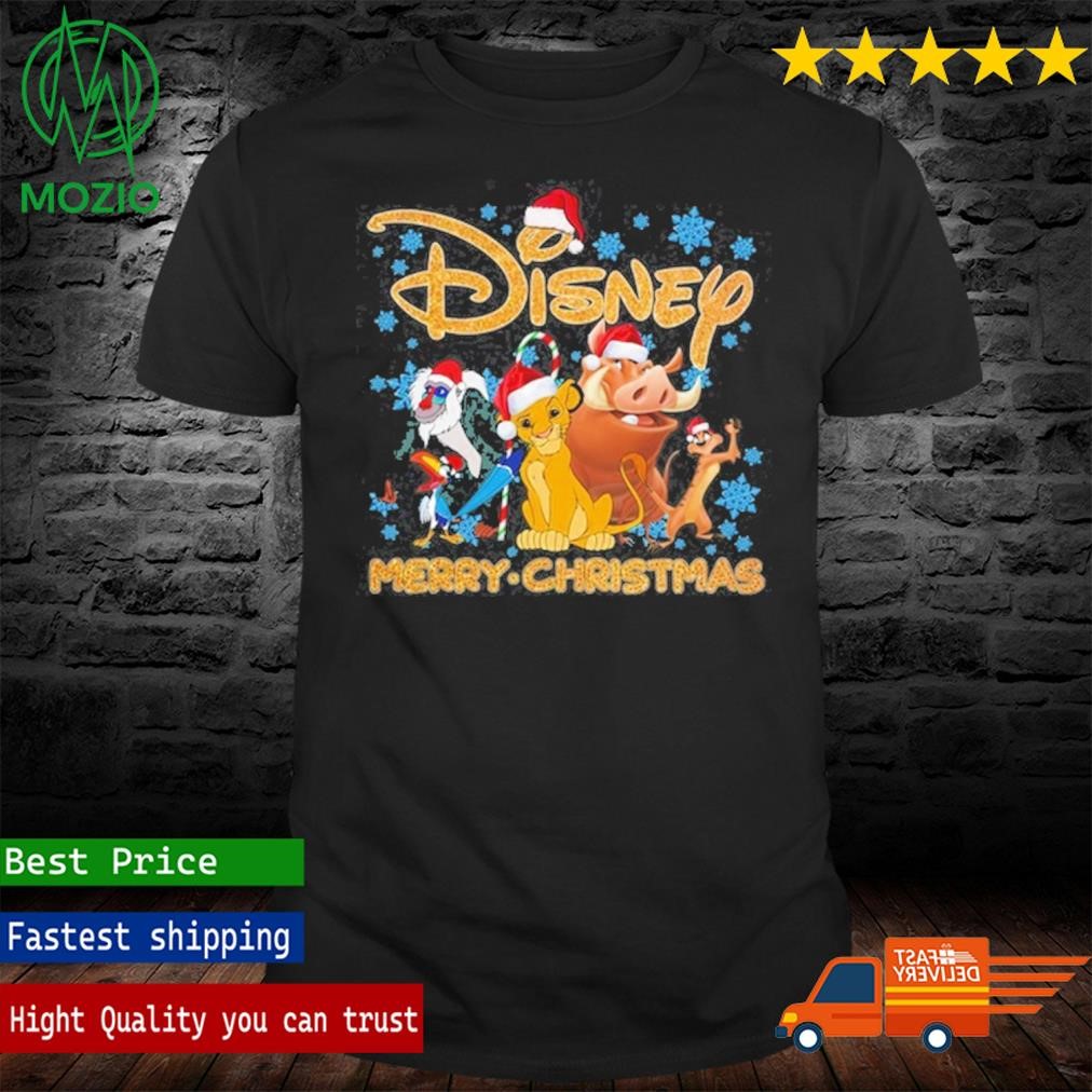 Simba And His Friends Meets Santa Claus Holiday Disney Merry Christmas Snowflakes Shirt