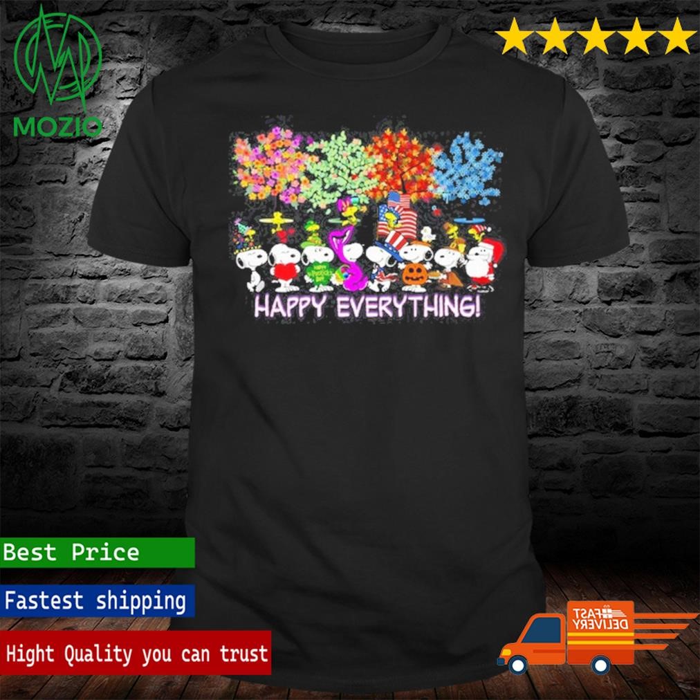 Snooy Woodstock Happy Everything Brightly Colored Christmas Frees Shirt